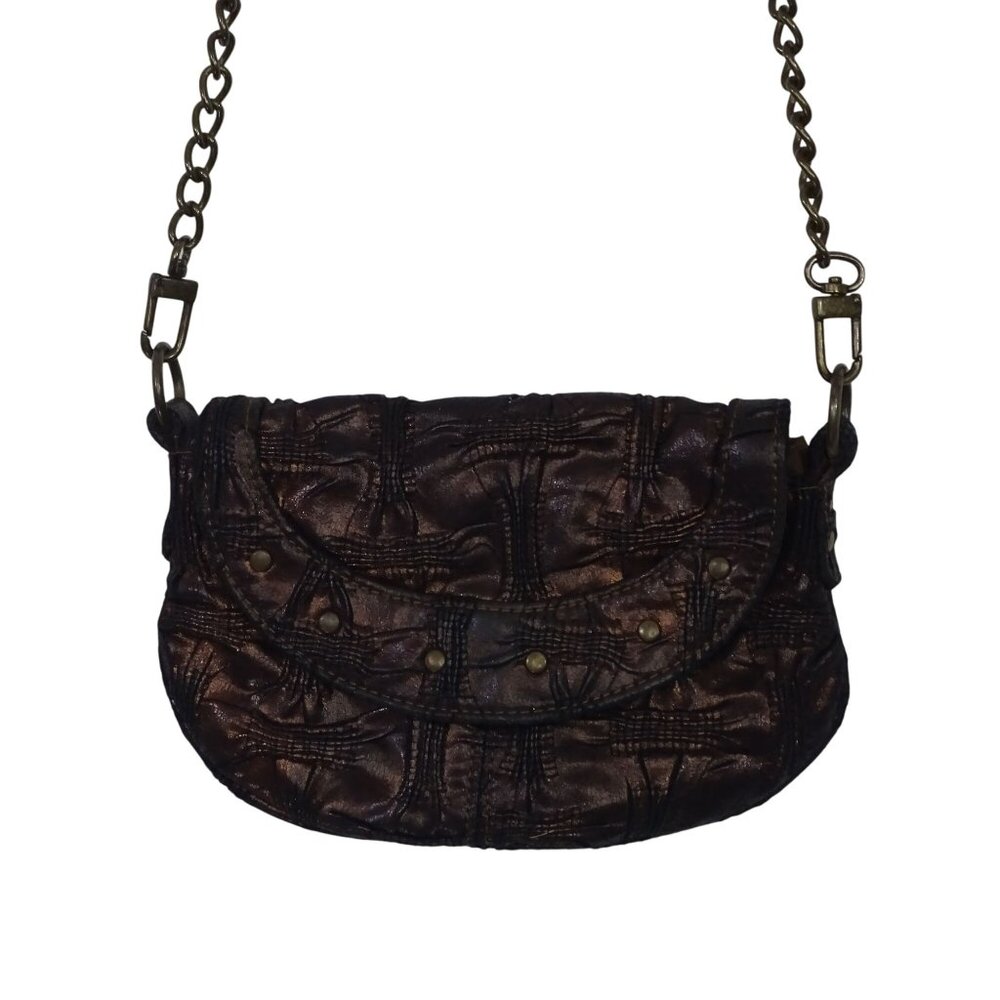 Old Navy Bronze Textured Canvas Crossbody Bag With Chain Strap Flap Closure